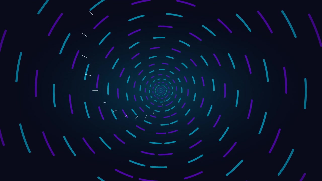 Abstract Rotating Spiral of Neon Dashed Lines