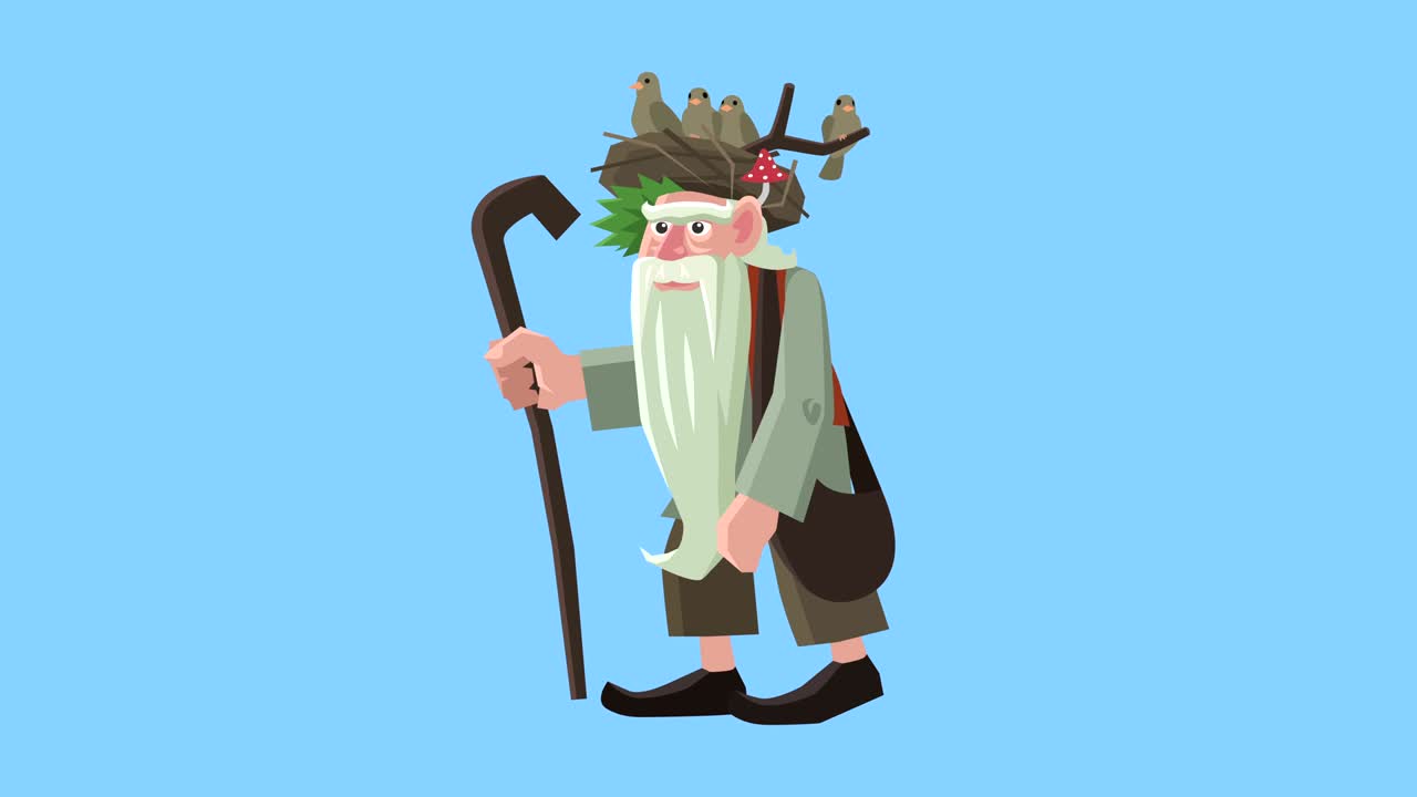 Cartoon Fairy Wizard Forester Old Man Leshy Slavic Mythology Walk Cycle Creatures Fantasy Character