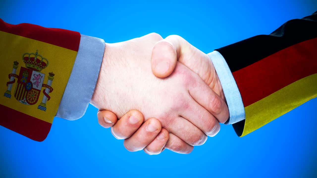 animación conceptual de apretón de manos sobre países y política con el canal matte