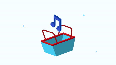 servicio comercial con cesta de compras y nota musical