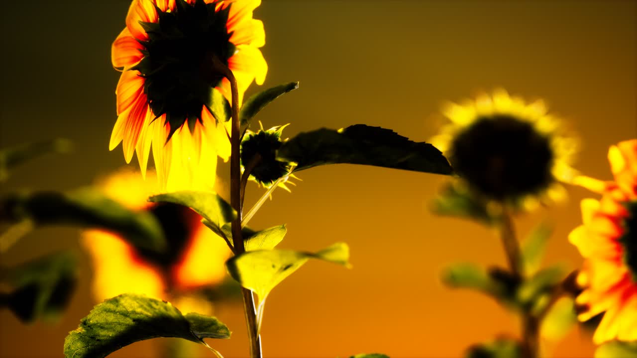 grandes y hermosos girasoles al atardecer