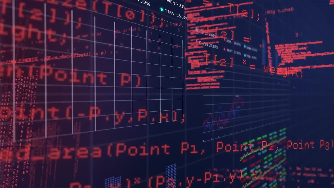 Animation of data processing over blue background