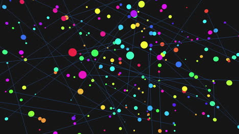 Puntos y líneas de colores sobre un fondo negro.