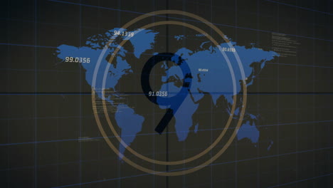 mapa del mundo que muestra datos numéricos con animación de cuenta atrás en el fondo