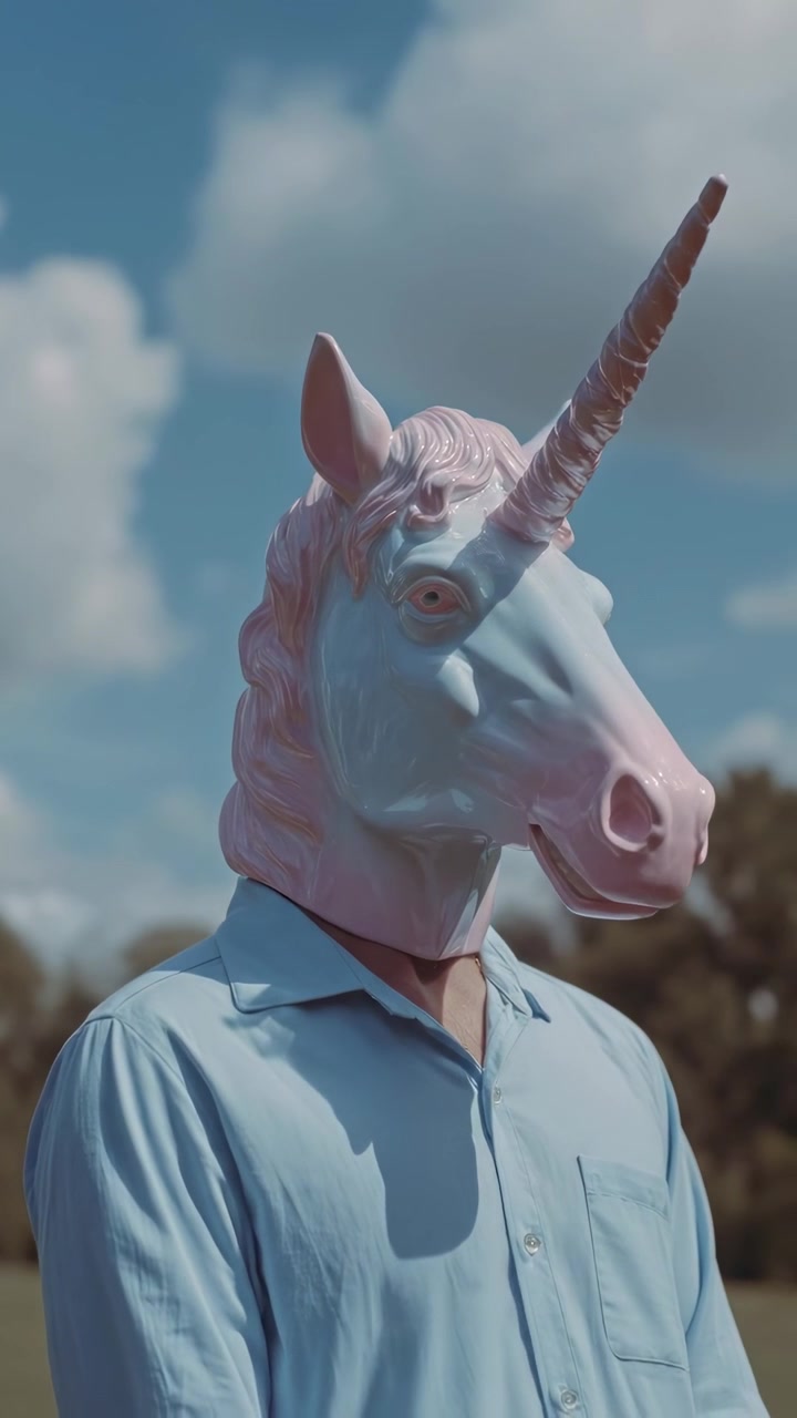 Person Wearing a Unicorn Mask Standing Outdoors