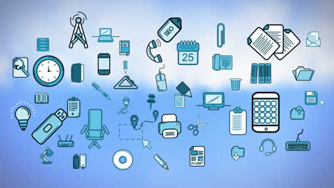 iconos de negocios contra el cielo en el fondo