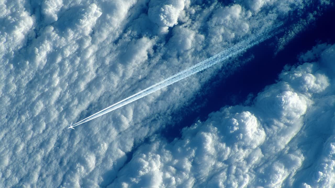 Aerial Journey: Capturing the Serene Beauty of Clouds and Contrails During Flight, Illustrating the Connection Between Sky and Atmosphere in Stunning Detail