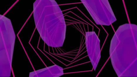 Animación-De-Forma-Abstracta-Púrpura-Sobre-Hexágonos-Rosados-En-Bucle-Sobre-Fondo-Negro