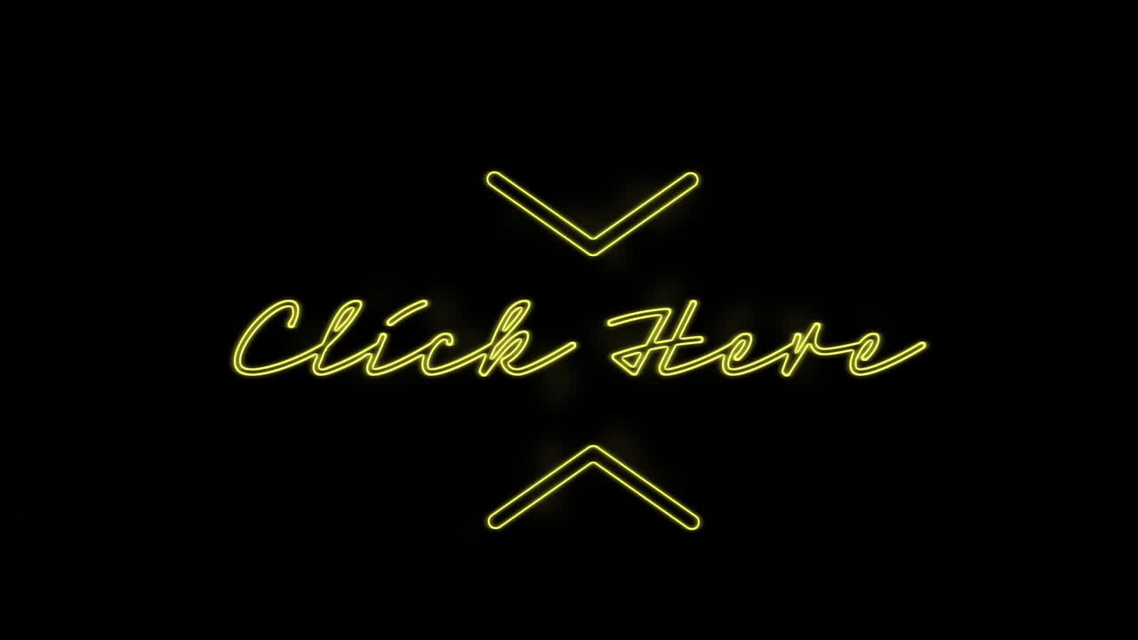 animación de texto de neón amarillo, haga clic aquí, sobre fondo negro