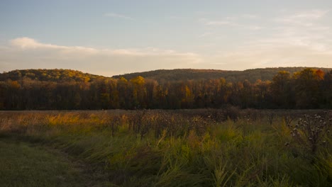 Autumn-timelapse-in-nature-with-clouds-passing-by-from-wide-shot-of-valley