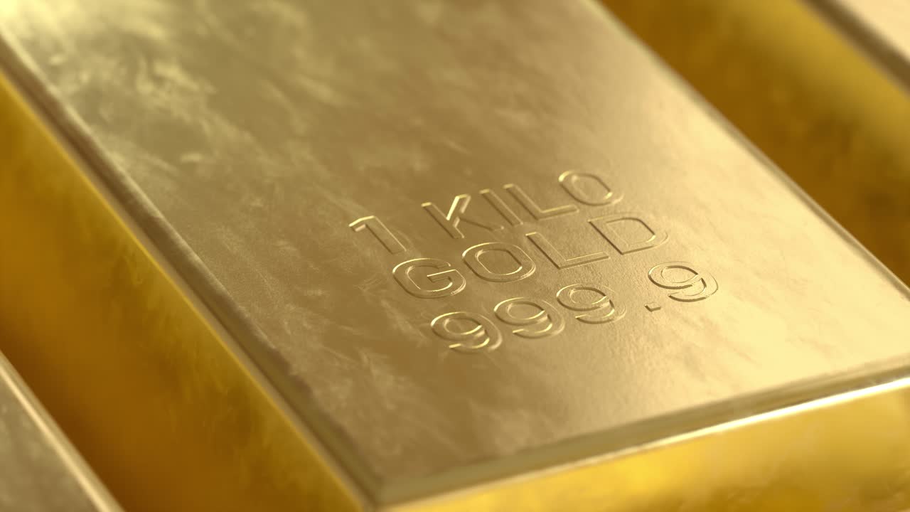 Close up gold bar detail 3d render video