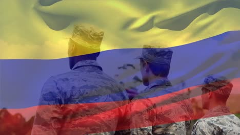 animación de la bandera de colombia sobre varios soldados