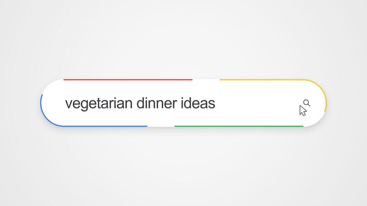 Vegetarian Dinner Ideas On A Search Engine Bar On A Computer Interface. Online Recipe Discovery And Meal Planning. Close-up Shot