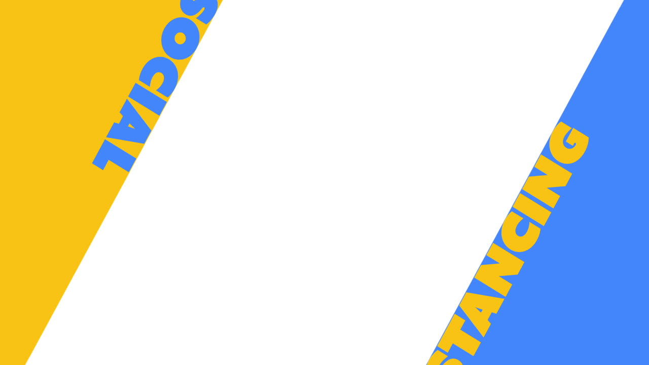 사회적 거리두기 텍스트가  ⁇ 색과 파란색 배경에 움직입니다.