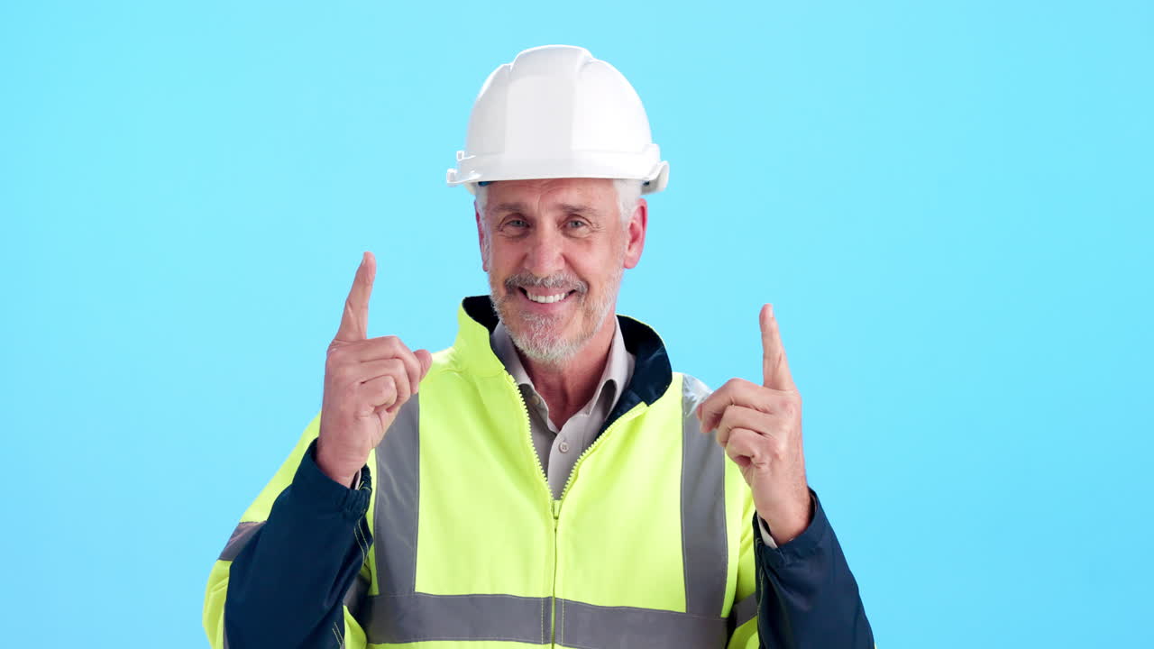 Construction worker pointing up