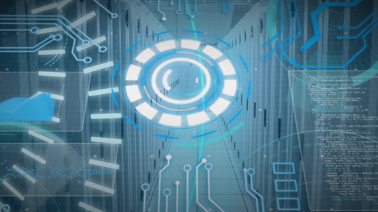 animación de texto 5g, escaneo de alcances y procesamiento de datos a través de servidores