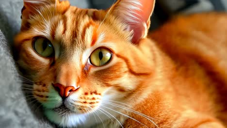 an orange cat laying on top of a couch