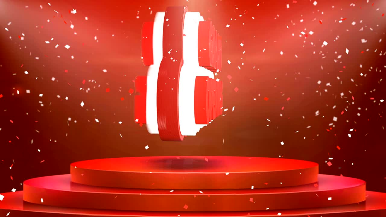 그랜드 오프닝 텍스트 애니메이션 무대 포디움 콘페티 루프 애니메이션