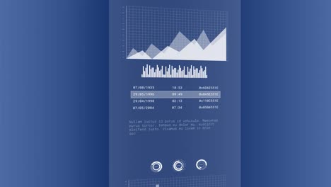 animación de las estadísticas y el procesamiento de datos sobre fondo azul