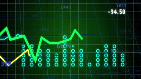 Animación-Del-Procesamiento-De-Datos-Estadísticos-A-Través-De-La-Red-Grid-Sobre-Fondo-Verde