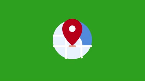 puntero de ubicación en el mapa dibujos animados en fondo de pantalla verde.