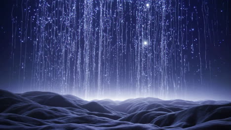 digital art landscape with glowing lines and particles
