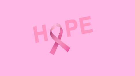 animation of pink ribbon logo and hope text appearing on pink background