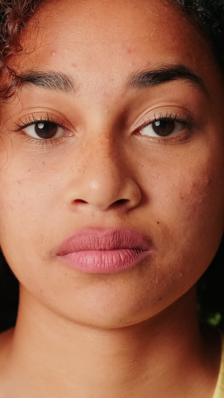 Close-up of Young Woman Opening Eyes and Looking at Camera