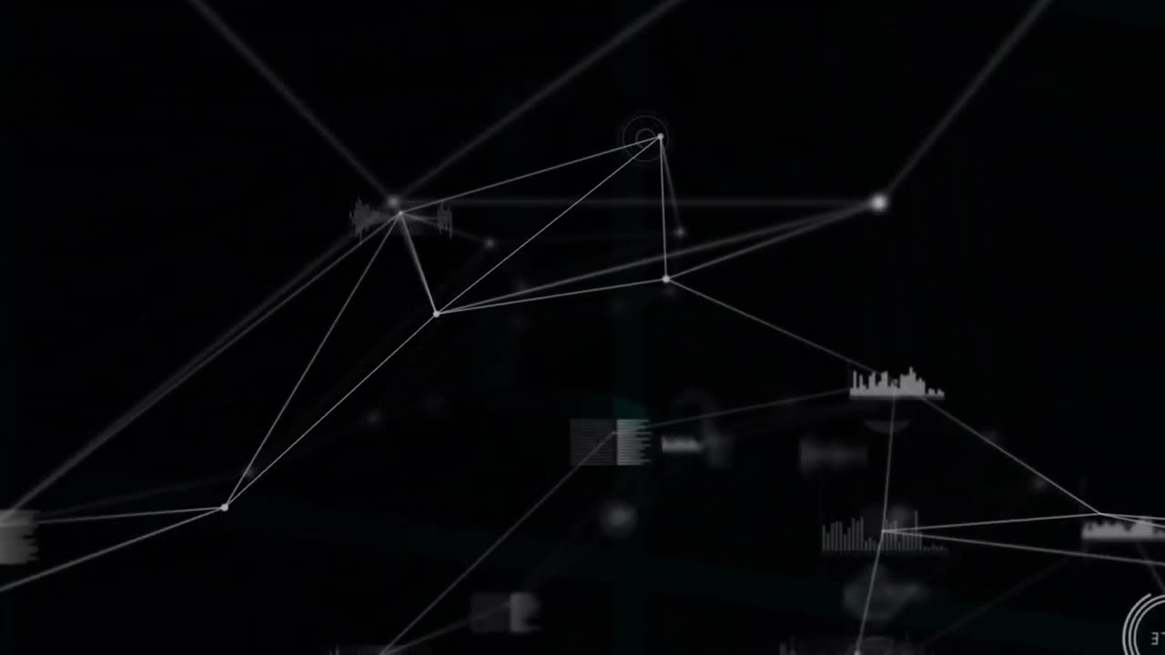 블랙 스페이스 위의 아이콘으로 연결된 네트워크의 애니메이션