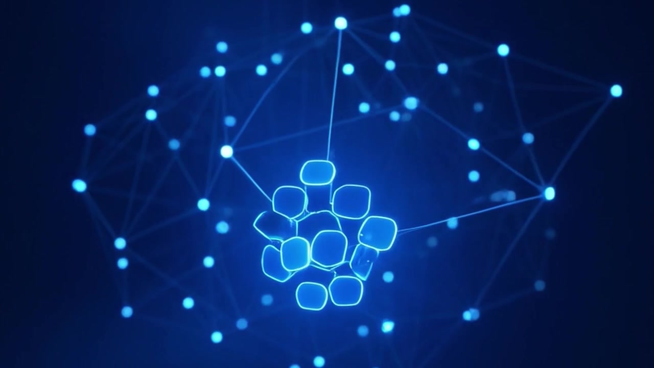 Abstract Digital Network Connecting Glowing Nodes and Data Clusters