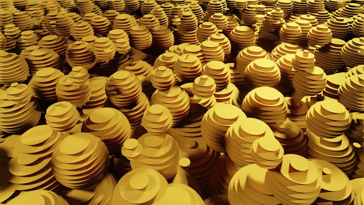 노란색 꿀 국자 패턴이 있는 3d 반복 가능한 추상 애니메이션