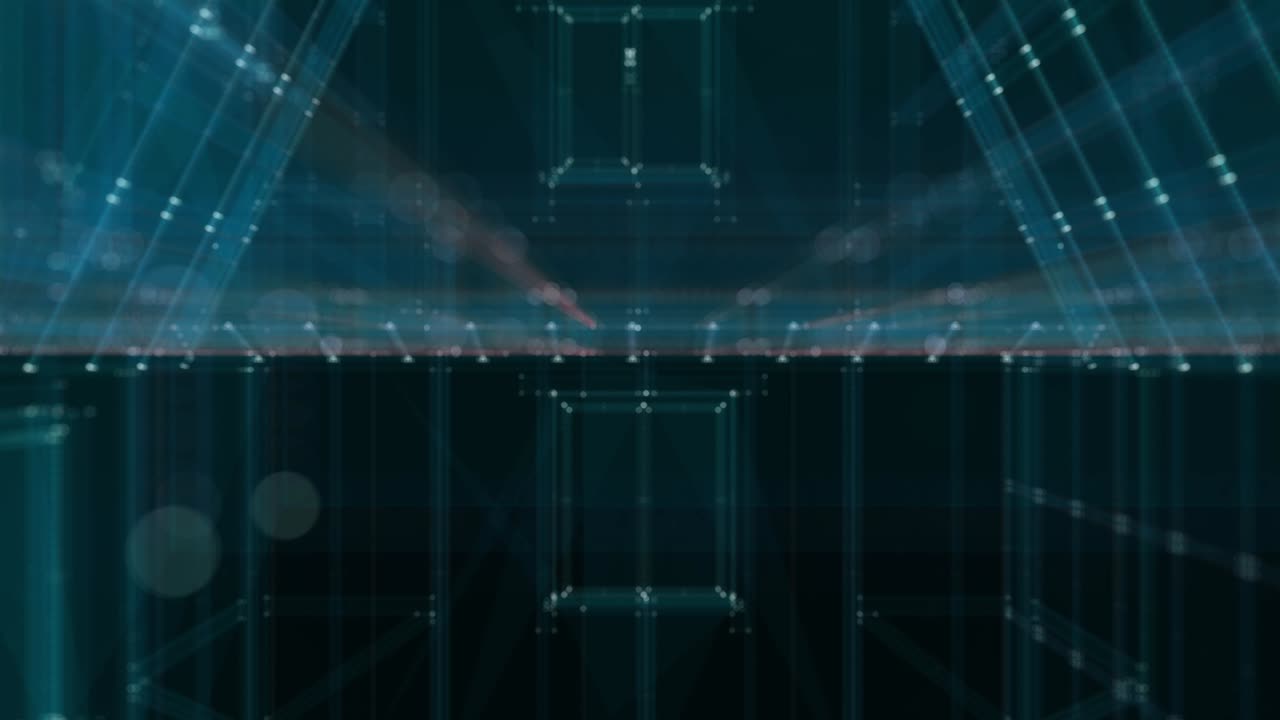 3D Digital house of particles. Fly around a two-story residential building