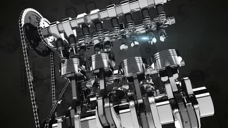 animación 3d de un motor v8 de inyección de combustible con efectos visuales