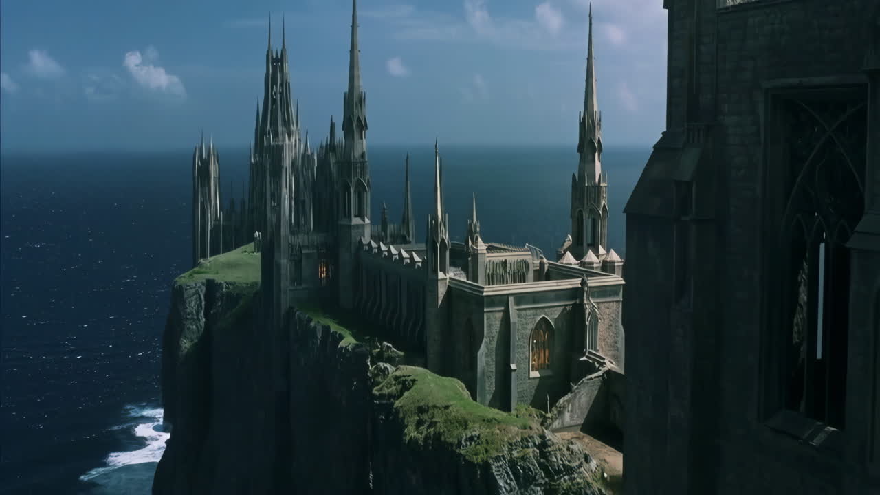 Dramatic Gothic Castle on a Cliff Overlooking the Ocean
