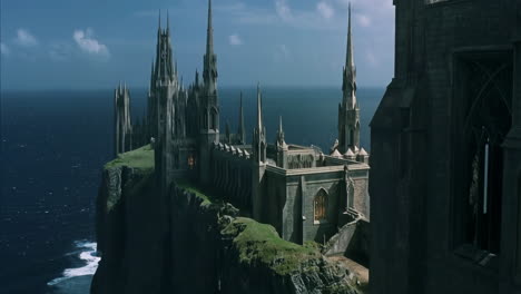 dramatic gothic castle on a cliff overlooking the ocean