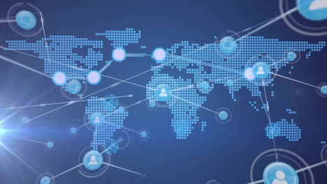 Animation of network of connections with icons over world map