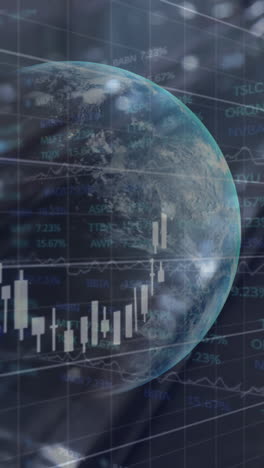 animación de gráficos financieros, datos y globo sobre escalera mecánica