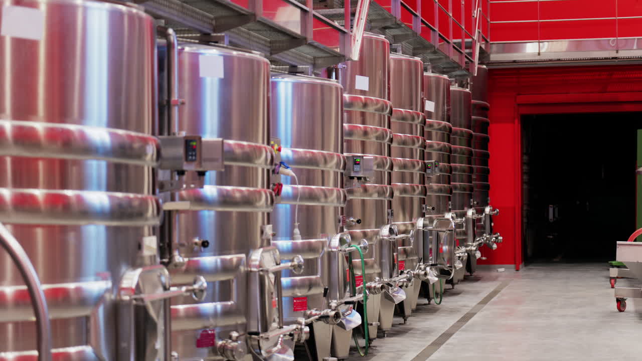 Stainless steel wine tanks at the Chateau de Cremat winery
