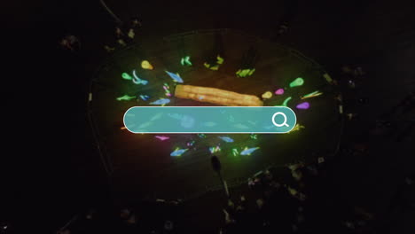 overhead illuminated sea animals exhibition transition to search field after the airplane glides across a plain backdrop for destination specific queries