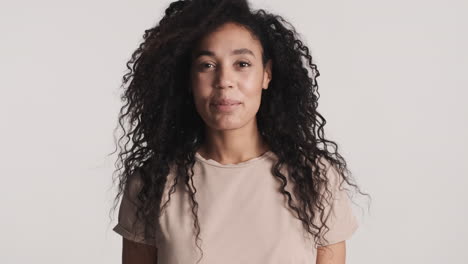 african american woman over white background.