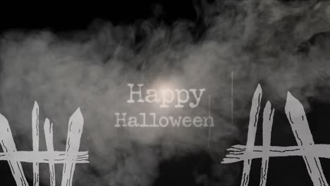 animación de texto feliz de halloween sobre onda blanca sobre fondo oscuro