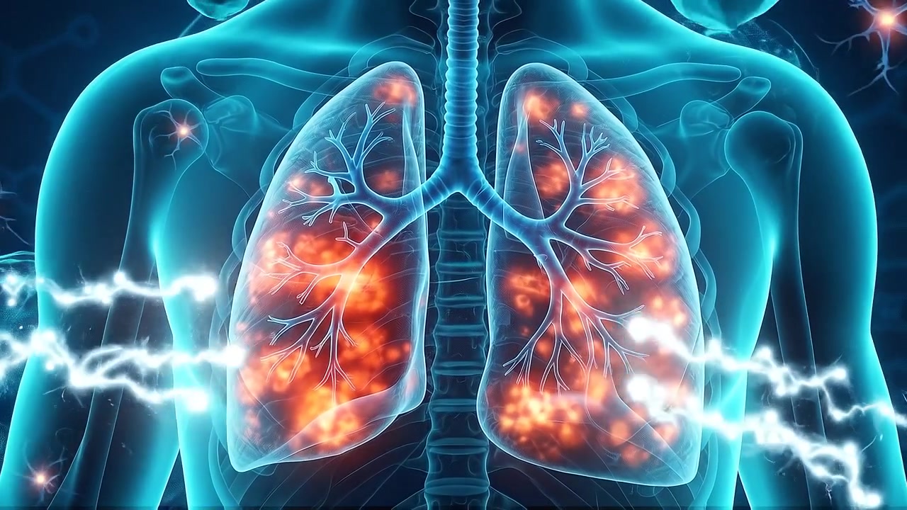 Interfaccia di tecnologia digitale che analizza la condizione respiratoria e i danni al tessuto polmonare
