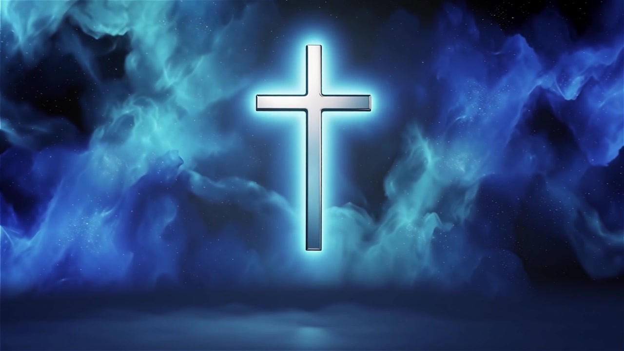 Croce Cristiana Luce Celestiale Sfondo per il Culto.