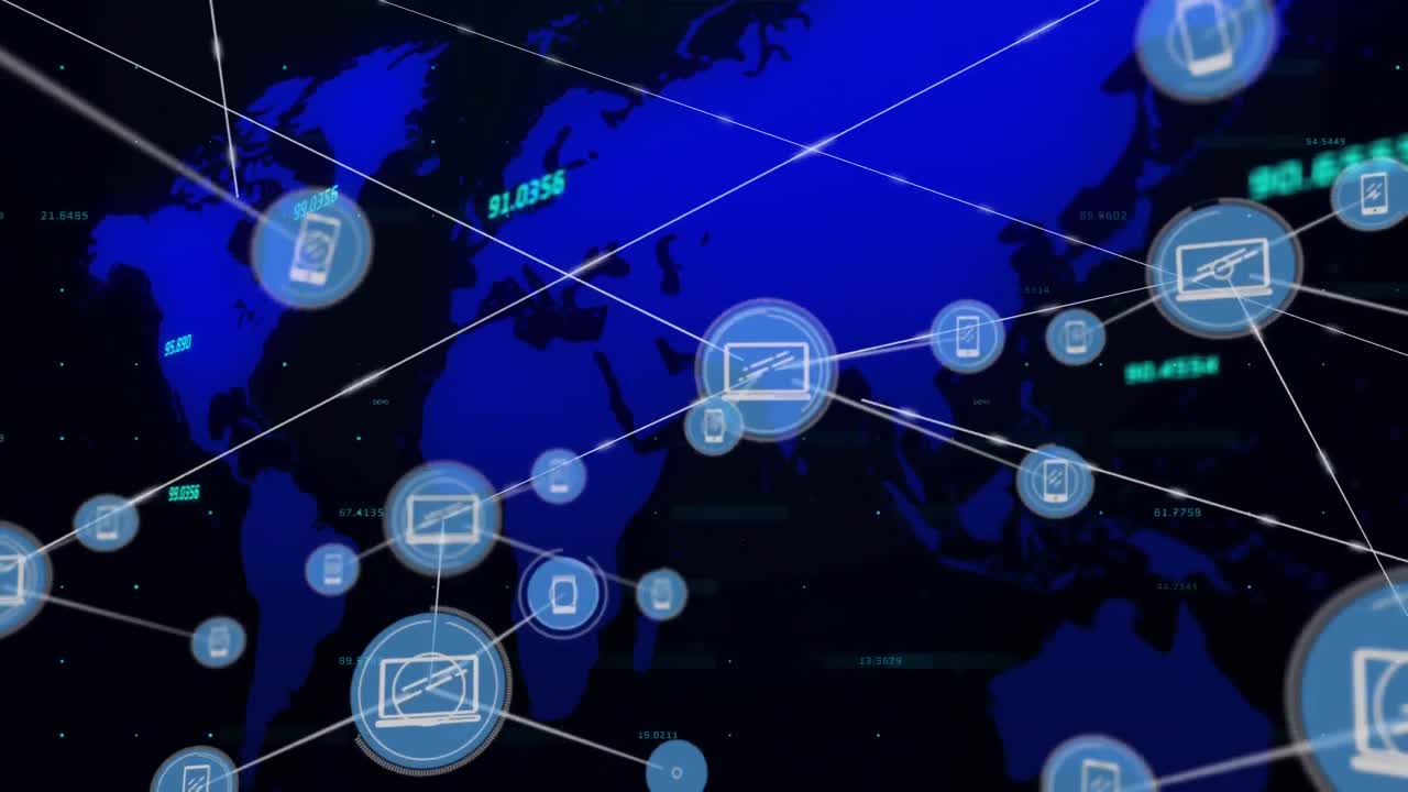 iconos de redes de conexiones contra el mapa del mundo