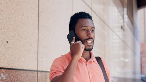 Communication,-phone-call-and-black-man-in-city