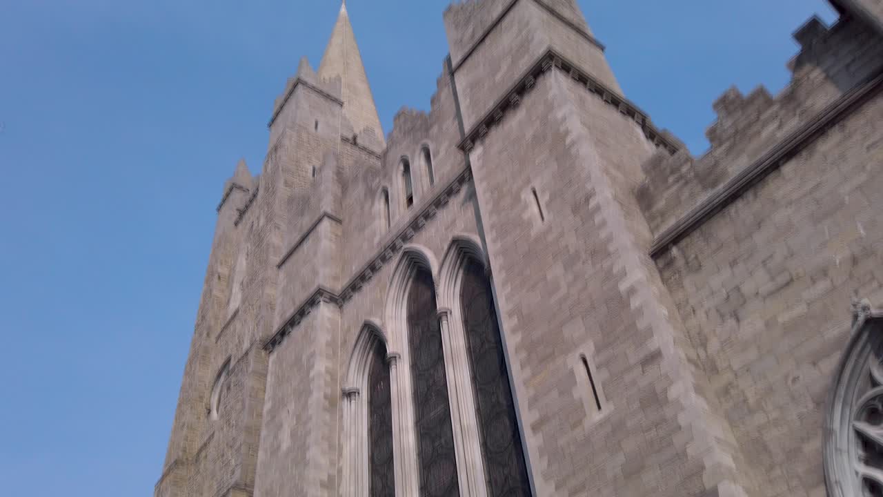 Hyperlapse: Facade of St Patrick's Cathedral in Dublin during the day. 4K Resolution
