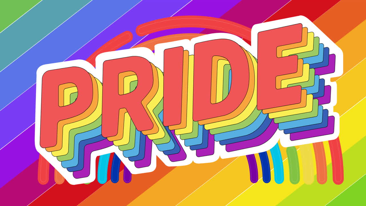 animación del arco iris y el texto de orgullo sobre las rayas del arco iris