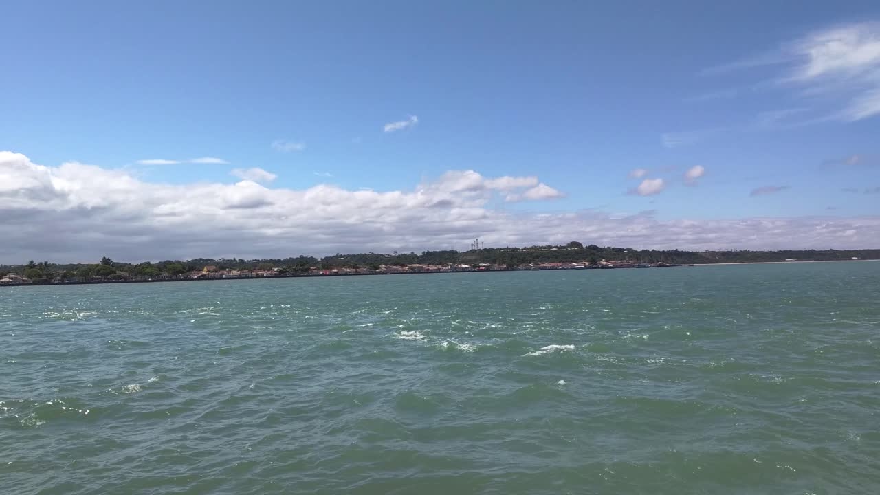 잔잔한 바다와 야자수가 있는 푸른 하늘의 파노라마