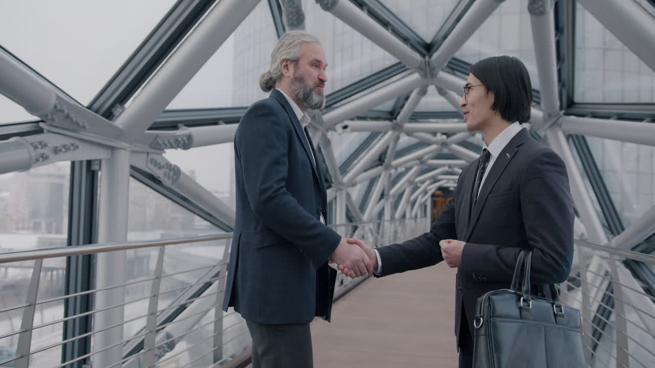 Business Meeting on an Urban Bridge
