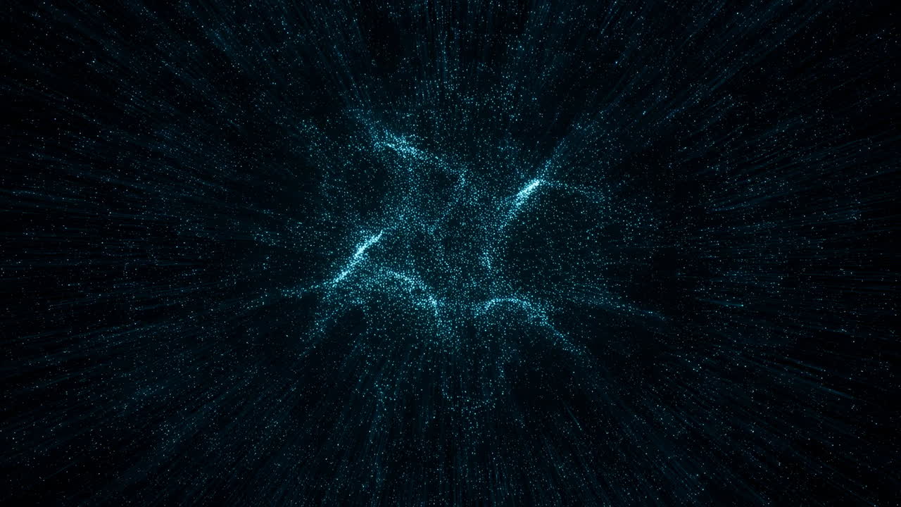 Blue Particle Field Exploding Into Space Dynamic Light Streaks And Radial Motion With Deep Space Vibe